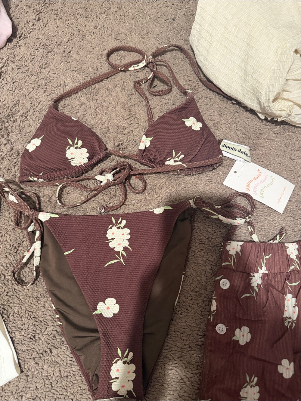 Dippin Daisys Floral Brown String Bikini Set